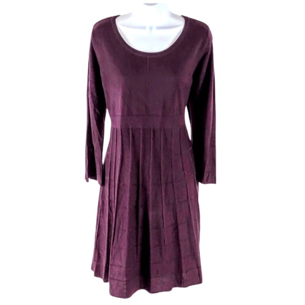 Calvin Klein Deep Plum Sweater Dress with Bell Sleeves.
